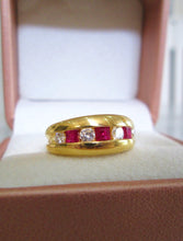 Load image into Gallery viewer, 18ct Yellow Gold Ruby &amp; Diamond Channel Set Chunky Half Eternity Ring
