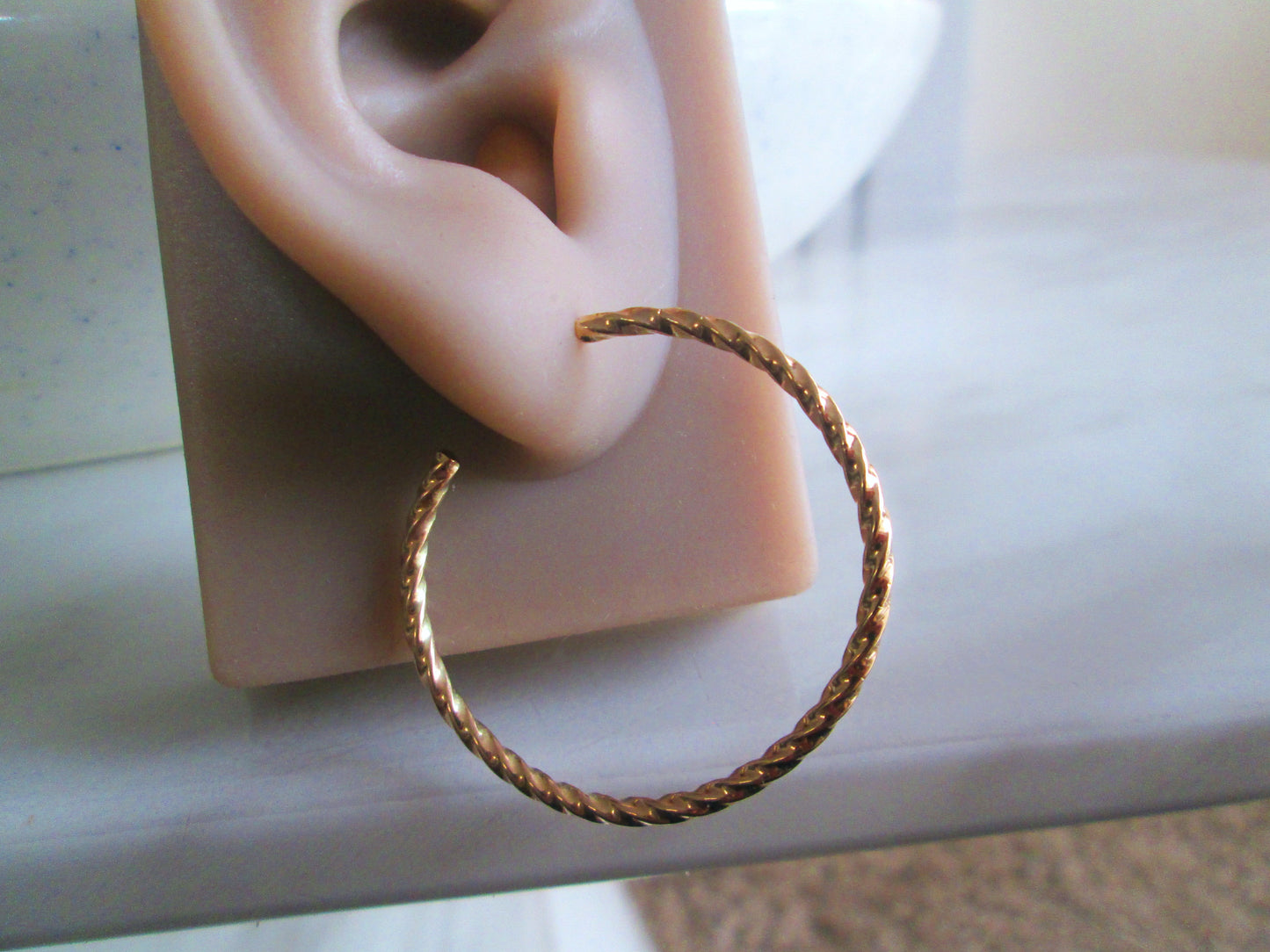14ct Solid Yellow Gold Large Rope Twist Hoop Earrings Hoops