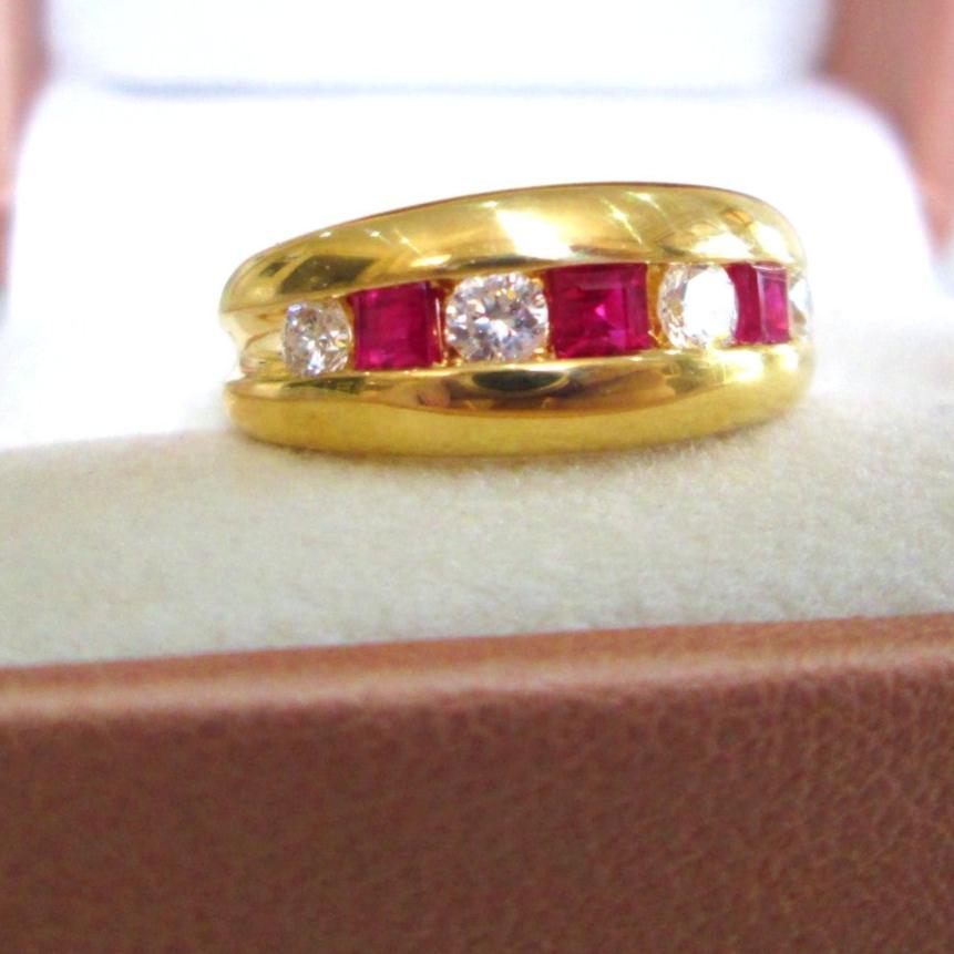 18ct Yellow Gold Ruby & Diamond Channel Set Chunky Half Eternity Ring