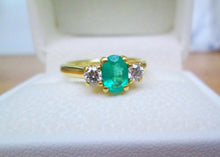 Load image into Gallery viewer, 18ct Yellow Gold Oval &amp; Brilliant Cut Emerald &amp; Diamond Trilogy Ring
