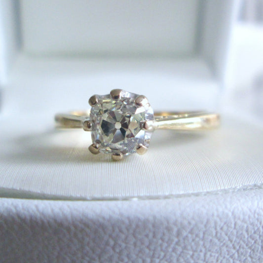 18ct Gold 1.00ct Old Mine Cushion Cut Diamond Solitaire Engagement Ring