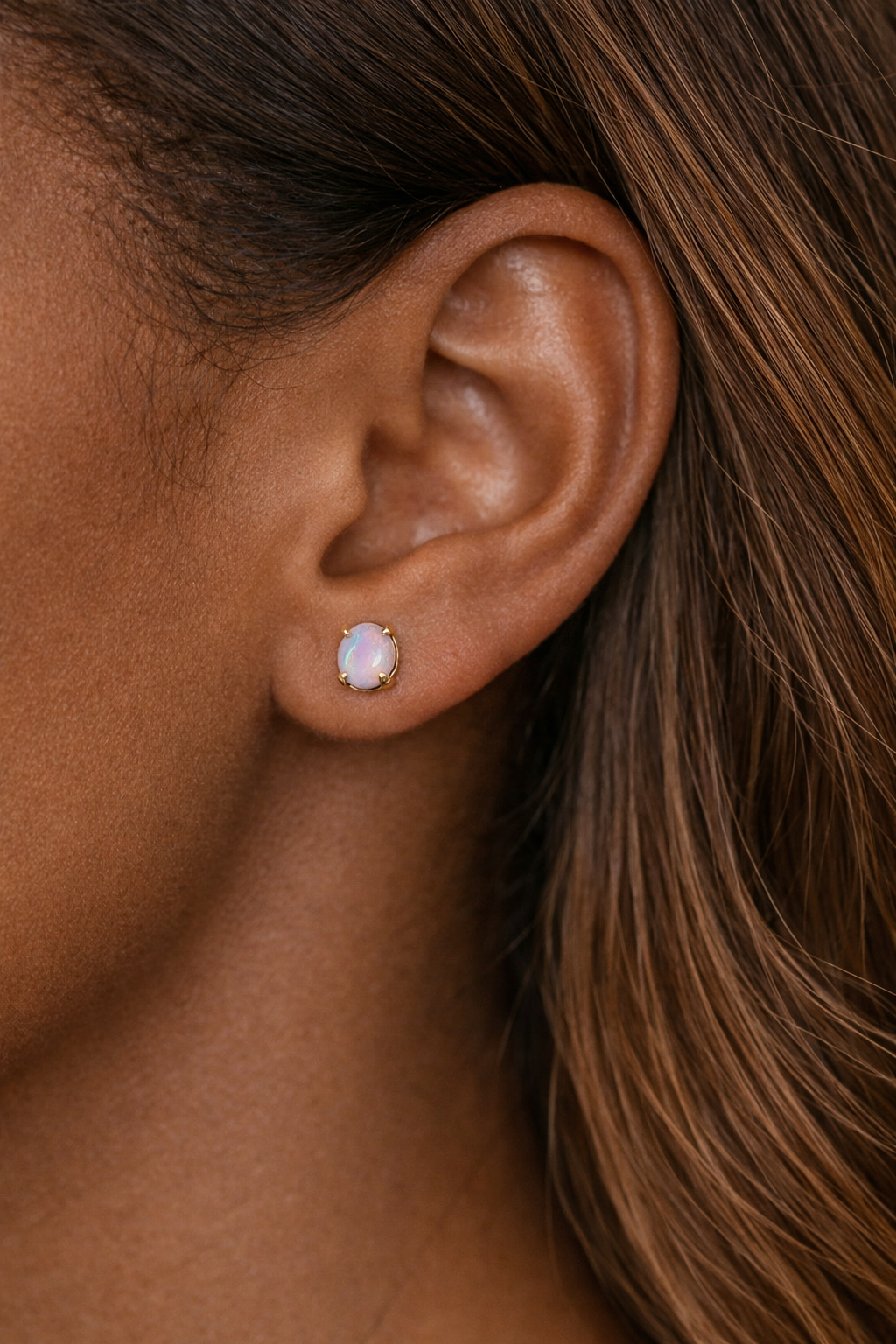 14ct Yellow Gold Oval Cabochon Opal Stud Earrings 18ct Butterfly Backs