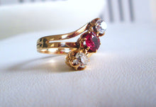 Load image into Gallery viewer, 14ct Yellow Gold Old Mine Cut Ruby &amp; Diamond Trilogy Ring
