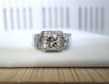 Load image into Gallery viewer, Heavy Platinum 1.60ct Princess Cut Diamond Trilogy Halo Ring
