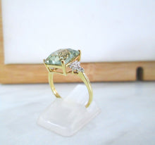 Load image into Gallery viewer, 9ct Yellow Gold Octagon Cut Green Amethyst Prasiolite &amp; Diamond Ring
