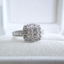 Load image into Gallery viewer, 9ct White Gold Princess &amp; Brilliant Cut Diamond Halo Cluster Ring
