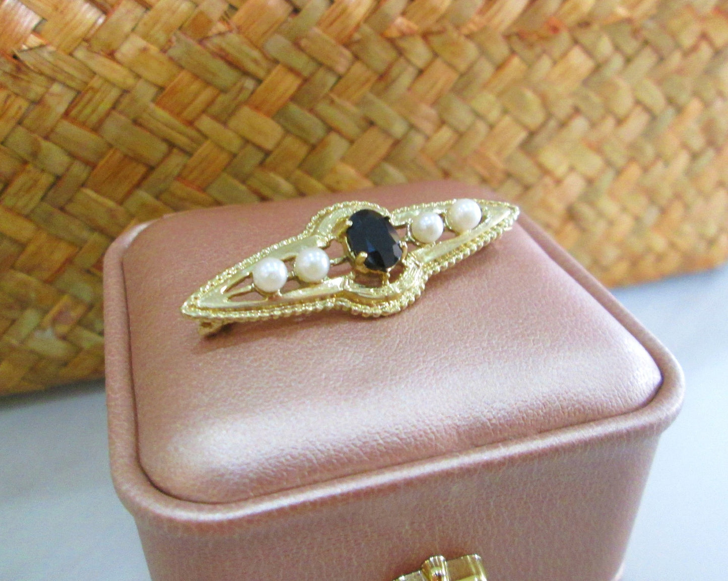 Edwardian-Style 9ct Yellow Gold Sapphire & Pearl Bar Pin Brooch