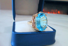 Load image into Gallery viewer, 14ct Yellow Gold Heavy Large Oval Cut Blue Topaz &amp; Diamond Solitaire Ring
