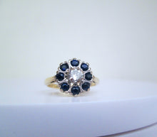 Load image into Gallery viewer, 1970s 18ct Yellow Gold Old Cut Diamond &amp; Sapphire Cluster Ring
