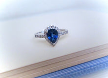 Load image into Gallery viewer, 18ct White Gold Pear Cut Sapphire &amp; Diamond Halo Ring
