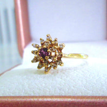 Load image into Gallery viewer, 1980s 9ct Yellow Gold Ruby &amp; Diamond Snowflake Cluster Ring
