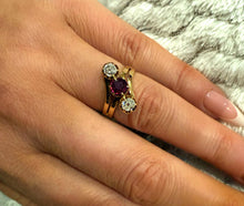 Load image into Gallery viewer, 14ct Yellow Gold Old Mine Cut Ruby &amp; Diamond Trilogy Ring
