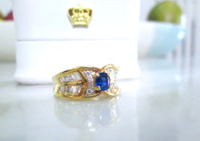 Load image into Gallery viewer, 18ct Yellow Gold Sapphire &amp; Diamond Solitaire Cluster Ring
