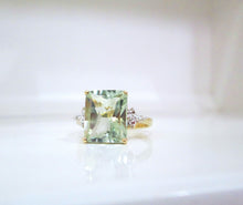 Load image into Gallery viewer, 9ct Yellow Gold Octagon Cut Green Amethyst Prasiolite &amp; Diamond Ring
