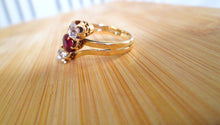 Load image into Gallery viewer, 14ct Yellow Gold Old Mine Cut Ruby &amp; Diamond Trilogy Ring
