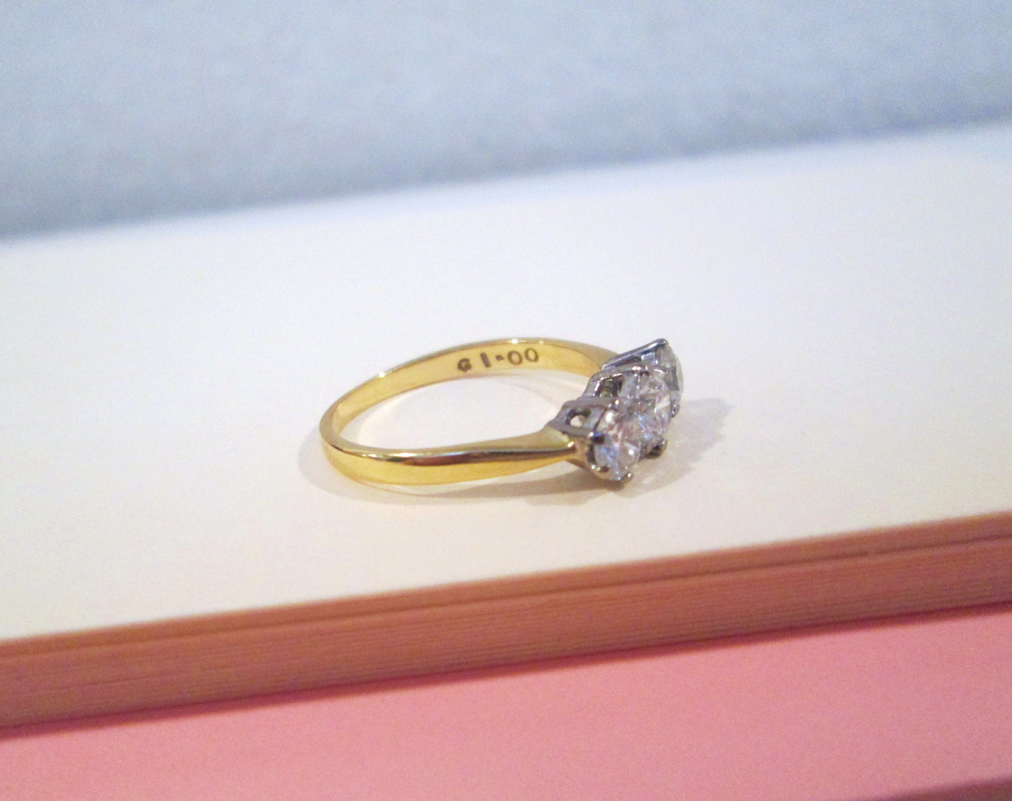 18ct Yellow Gold 1.00ct Three Stone Brilliant Cut Diamond Trilogy Ring