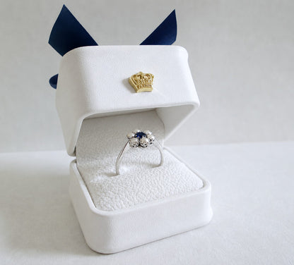 18ct White Gold & Platinum Sapphire & Pearl Daisy Cluster Ring