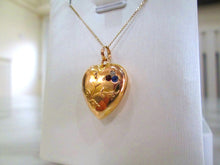 Load image into Gallery viewer, Victorian 15ct Gold Heart Locket Old Cut Ruby Diamond &amp; Sapphire Pendant Necklace
