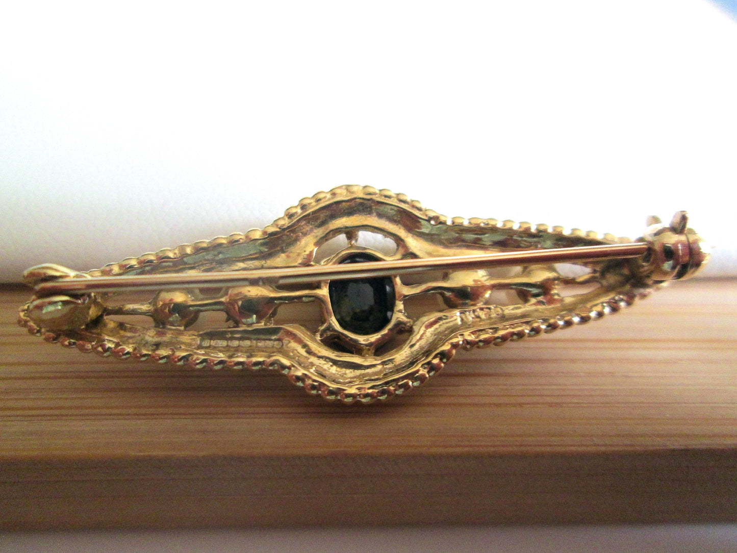 Edwardian-Style 9ct Yellow Gold Sapphire & Pearl Bar Pin Brooch