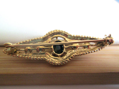 Edwardian-Style 9ct Yellow Gold Sapphire & Pearl Bar Pin Brooch