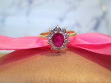 Load image into Gallery viewer, 18ct Yellow Gold Ruby &amp; Brilliant Cut Diamond Cluster Halo Ring
