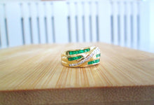 Load image into Gallery viewer, 1980s 18ct Yellow gold Emerald &amp; Diamond Channel Set Chunky Ring
