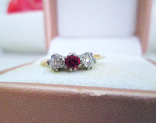 Load image into Gallery viewer, 18ct Yellow Gold Three Stone Ruby &amp; Diamond Trilogy Ring
