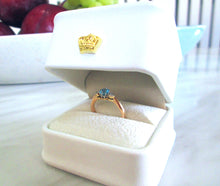 Load image into Gallery viewer, 9ct Yellow Gold &amp; Platinum Old Cut Blue Zircon &amp; Diamond Trilogy Ring
