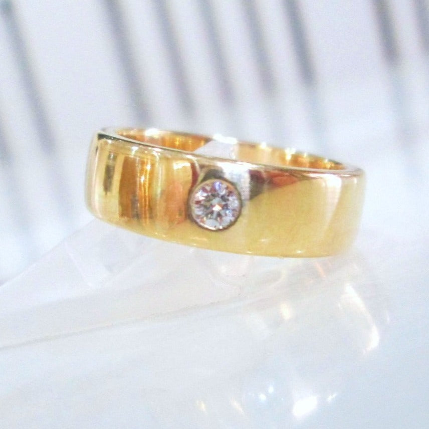 9ct Yellow Gold Brilliant Bezel Set Solitaire Diamond Wedding Band Ring