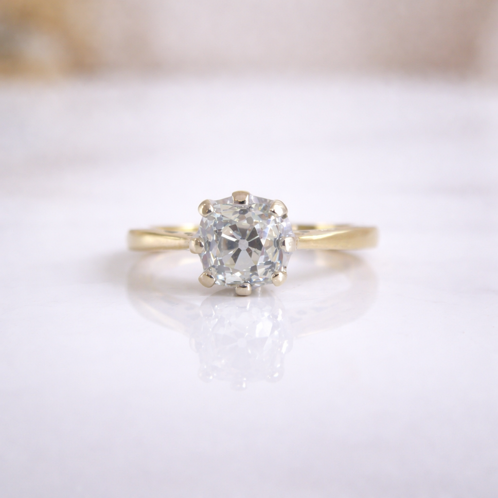18ct Gold 1.00ct Old Mine Cushion Cut Diamond Solitaire Engagement Ring