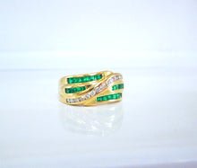 Load image into Gallery viewer, 1980s 18ct Yellow gold Emerald &amp; Brilliant Cut Diamond Channel Set Chunky Ring
