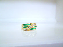 Load image into Gallery viewer, 1980s 18ct Yellow gold Emerald &amp; Diamond Channel Set Chunky Ring
