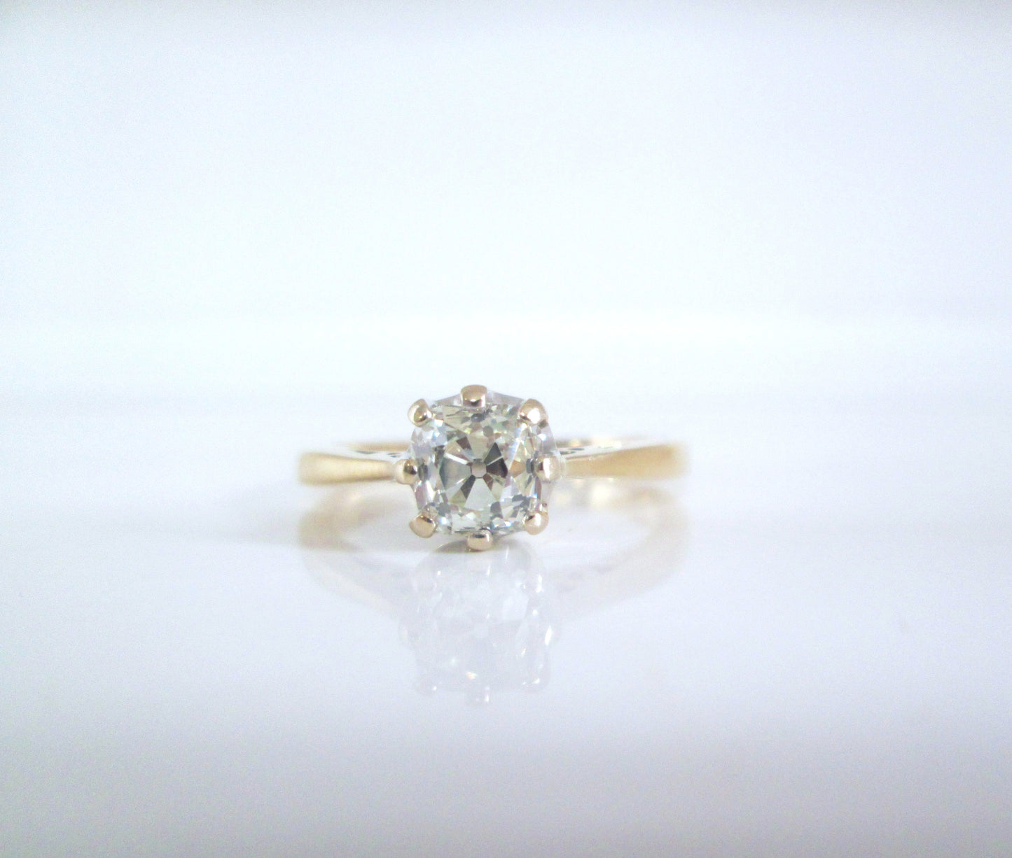 18ct Gold 1.00ct Old Mine Cushion Cut Diamond Solitaire Engagement Ring