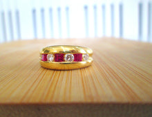 Load image into Gallery viewer, 18ct Yellow Gold Ruby &amp; Diamond Channel Set Chunky Half Eternity Ring
