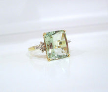 Load image into Gallery viewer, 9ct Yellow Gold Octagon Cut Green Amethyst Prasiolite &amp; Diamond Ring
