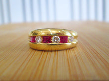 Load image into Gallery viewer, 18ct Yellow Gold Ruby &amp; Diamond Channel Set Chunky Half Eternity Ring
