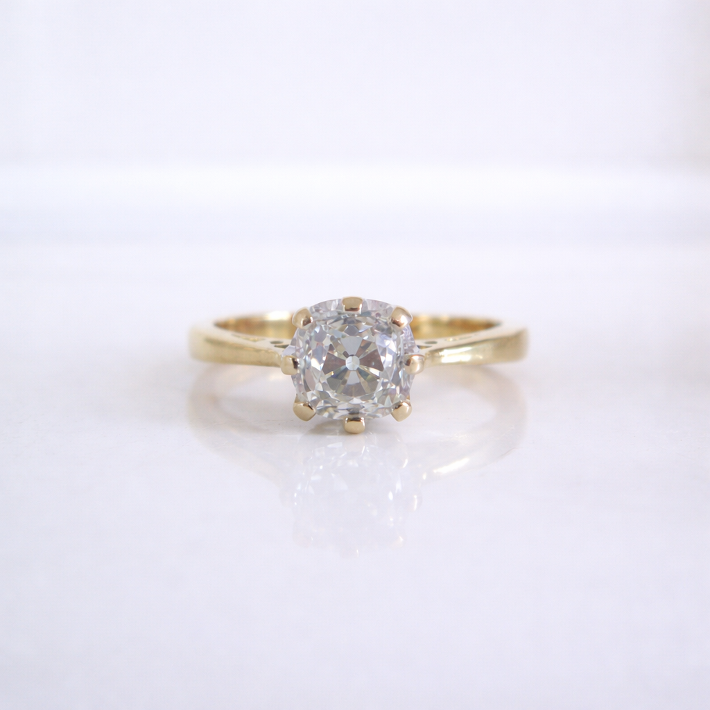 18ct Gold 1.00ct Old Mine Cushion Cut Diamond Solitaire Engagement Ring