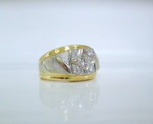 Load image into Gallery viewer, 9ct Yellow Gold Heavy Brilliant Cut Diamond Cluster Men&#39;s Chunky Ring
