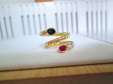 Load image into Gallery viewer, 18ct Yellow Gold Ruby Sapphire &amp; Diamond Spiral Snake Flexible Ring
