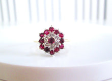 Load image into Gallery viewer, 1970s 18ct Yellow Gold Ruby &amp; Diamond Cluster Ring
