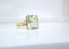 Load image into Gallery viewer, 9ct Yellow Gold Octagon Cut Green Amethyst Prasiolite &amp; Diamond Ring
