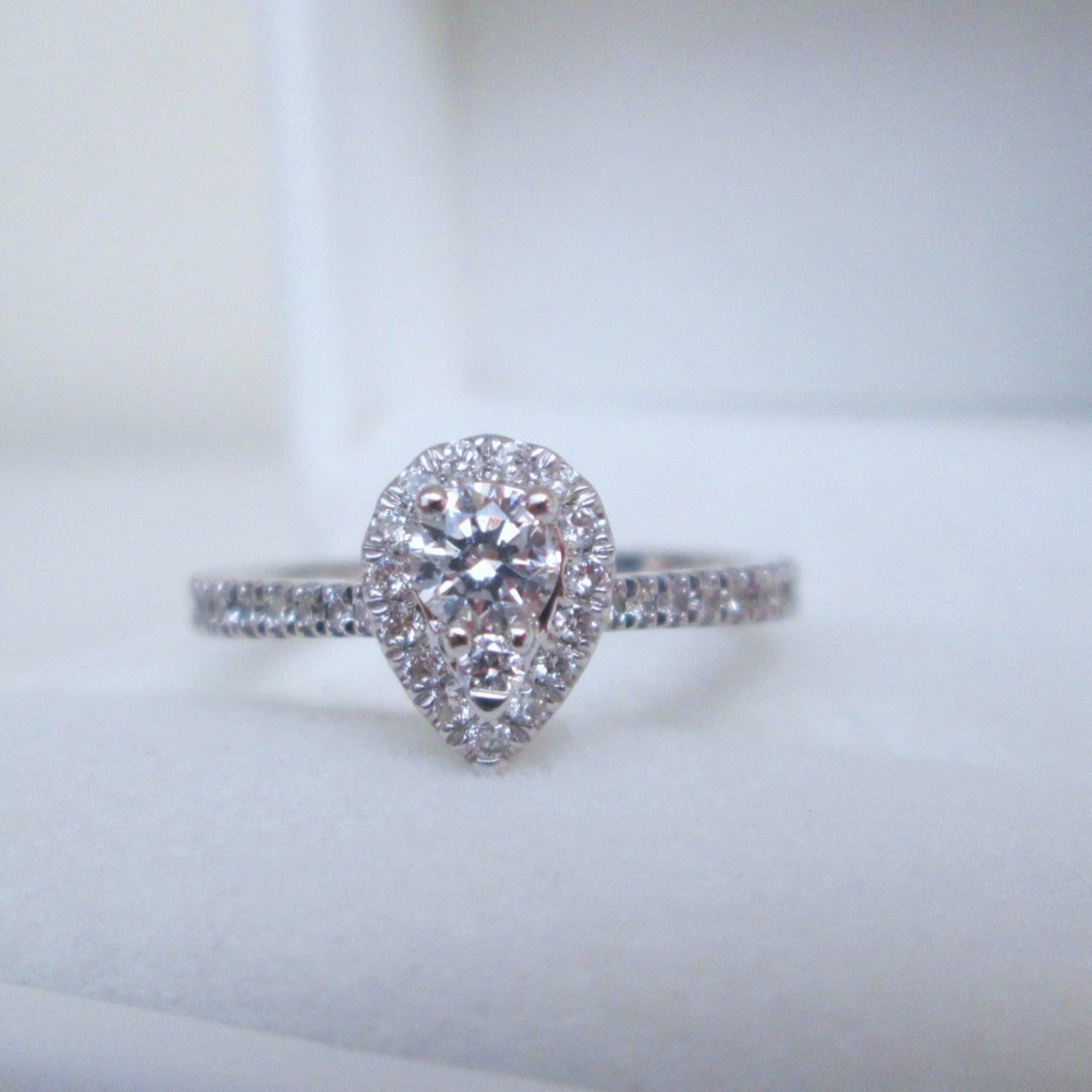 18ct White Gold .52ct Diamond Halo Pear Shaped Cluster Ring