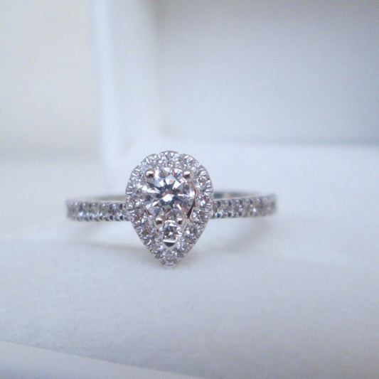 18ct White Gold .52ct Diamond Halo Pear Shaped Cluster Ring