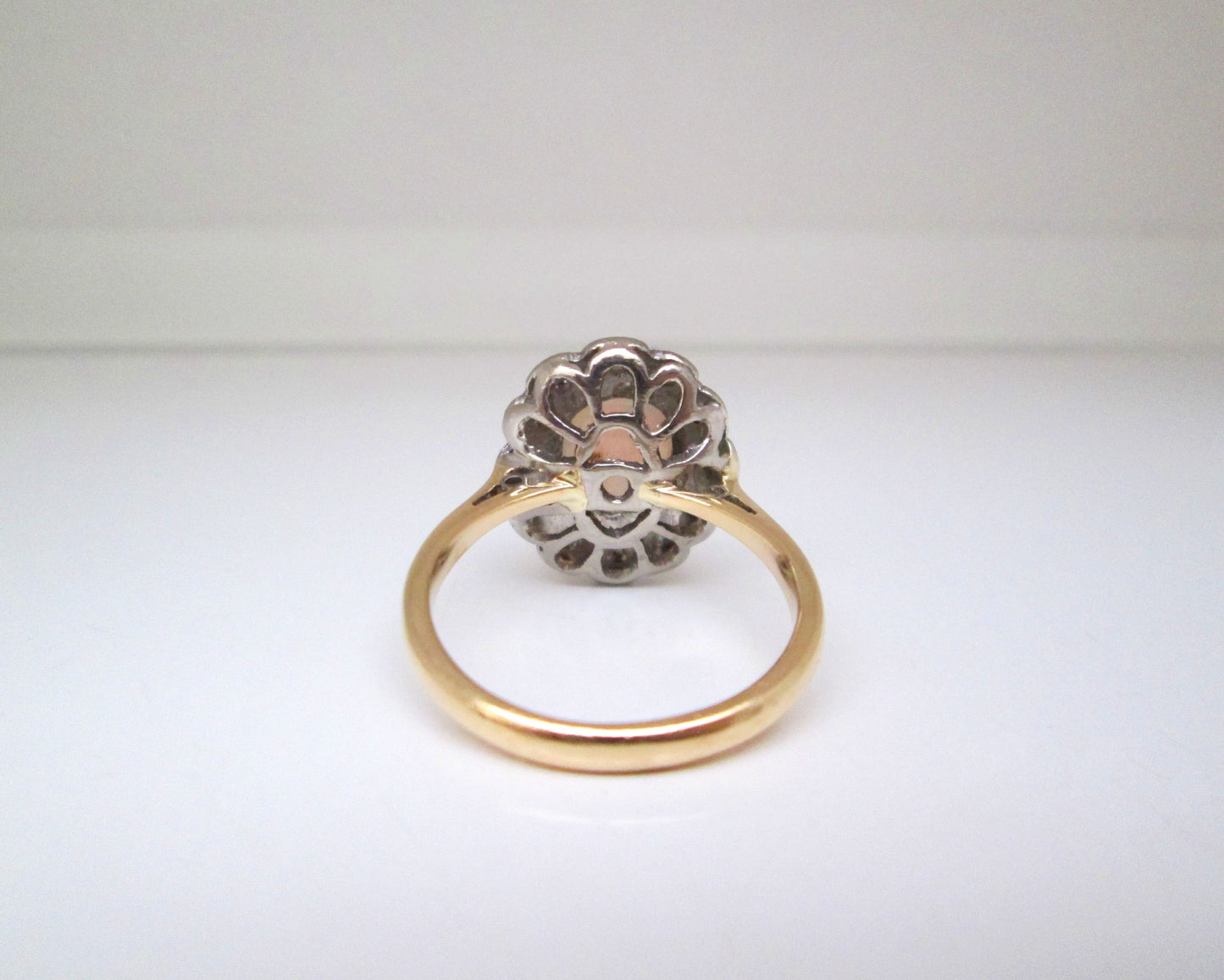 18ct Yellow Gold & Platinum Opal & Diamond Halo Cluster Ring