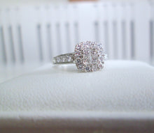 Load image into Gallery viewer, 9ct White Gold Princess &amp; Brilliant Cut Diamond Halo Cluster Ring
