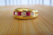 Load image into Gallery viewer, 18ct Yellow Gold Ruby &amp; Diamond Channel Set Chunky Half Eternity Ring
