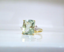 Load image into Gallery viewer, 9ct Yellow Gold Octagon Cut Green Amethyst Prasiolite &amp; Diamond Ring
