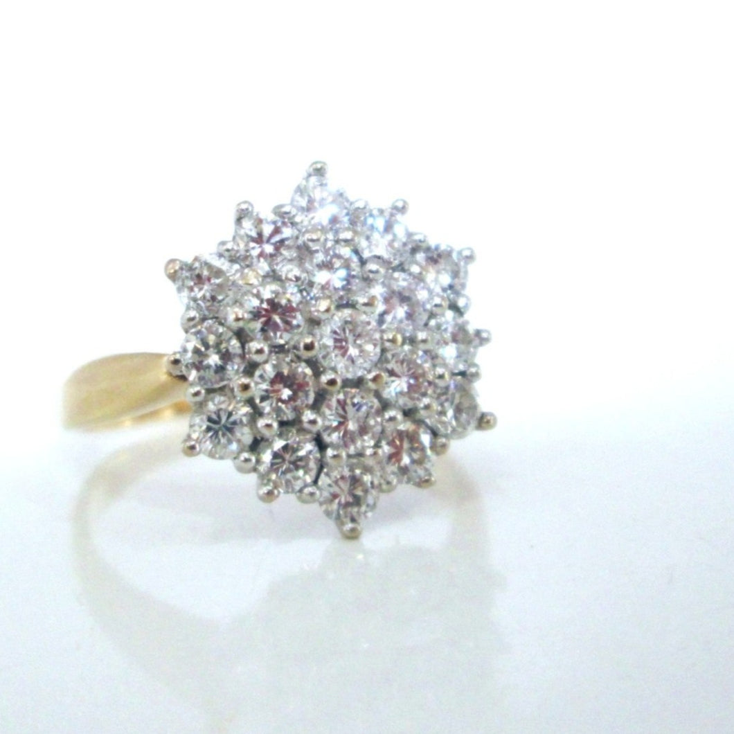 18ct Yellow Gold 1.00ct Round Brilliant Cut Natural Diamond Cluster Flower Ring