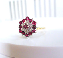 Load image into Gallery viewer, 1970s 18ct Yellow Gold Ruby &amp; Diamond Cluster Ring
