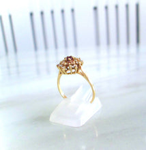 Load image into Gallery viewer, 1980s 9ct Yellow Gold Ruby &amp; Diamond Snowflake Cluster Ring
